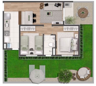 2 dorms (1 banho) - Garden