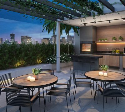 Espaço grill com churrasqueira e forno de pizza