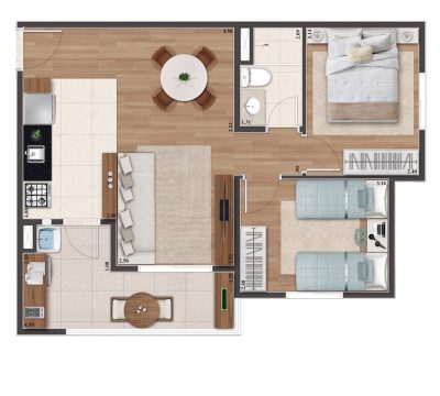 Planta A 2* dormitórios