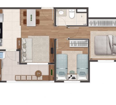 Planta B 2* dormitórios